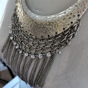Silver Tone Bib Necklace